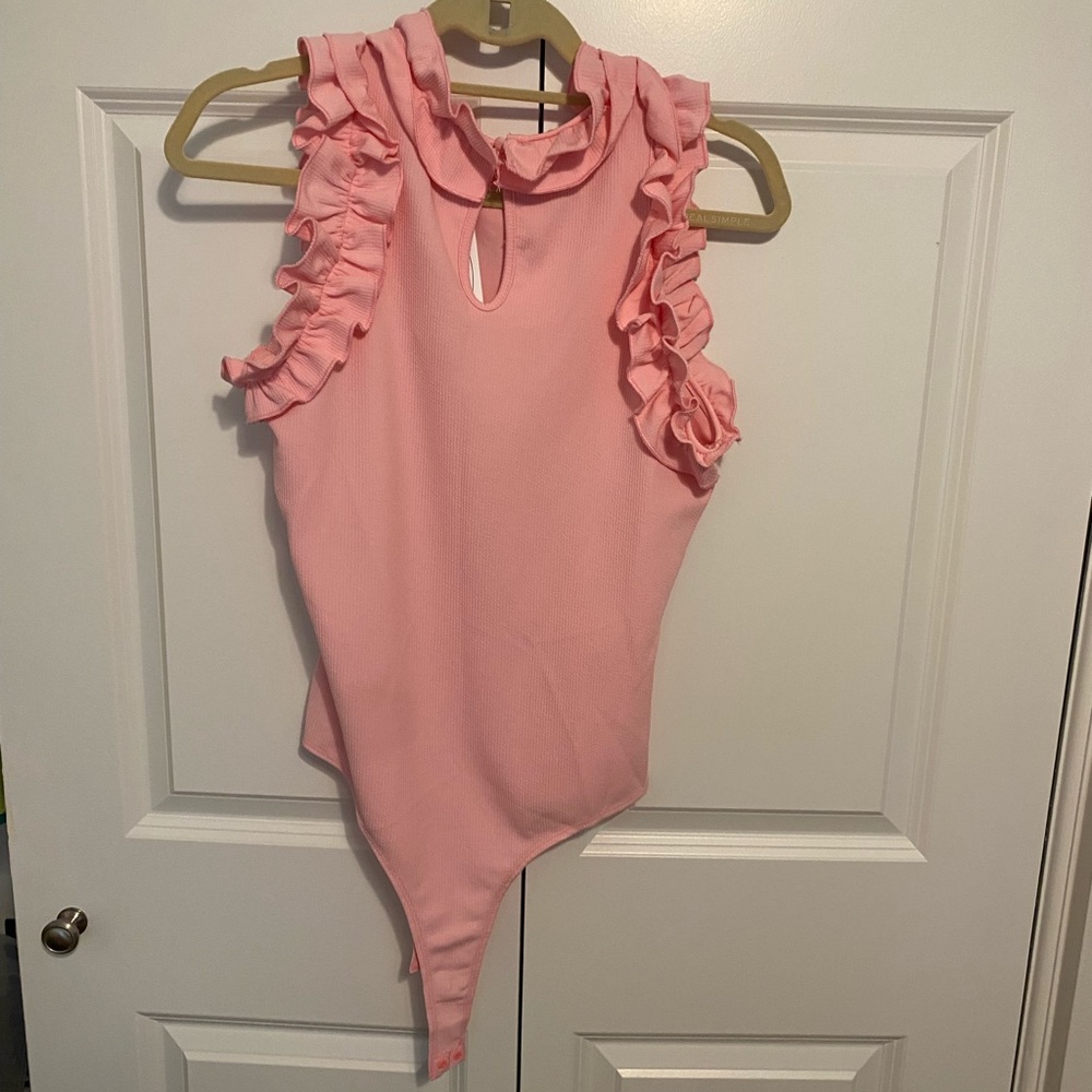 Pink Ruffle Ribbed Bodysuit - Picture 2 of 6